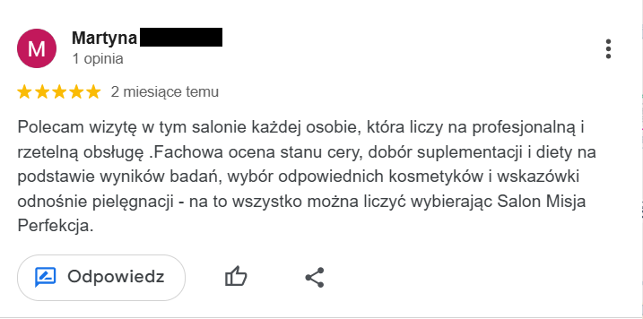 Opinie klientów Salonu Misja Perfekcja